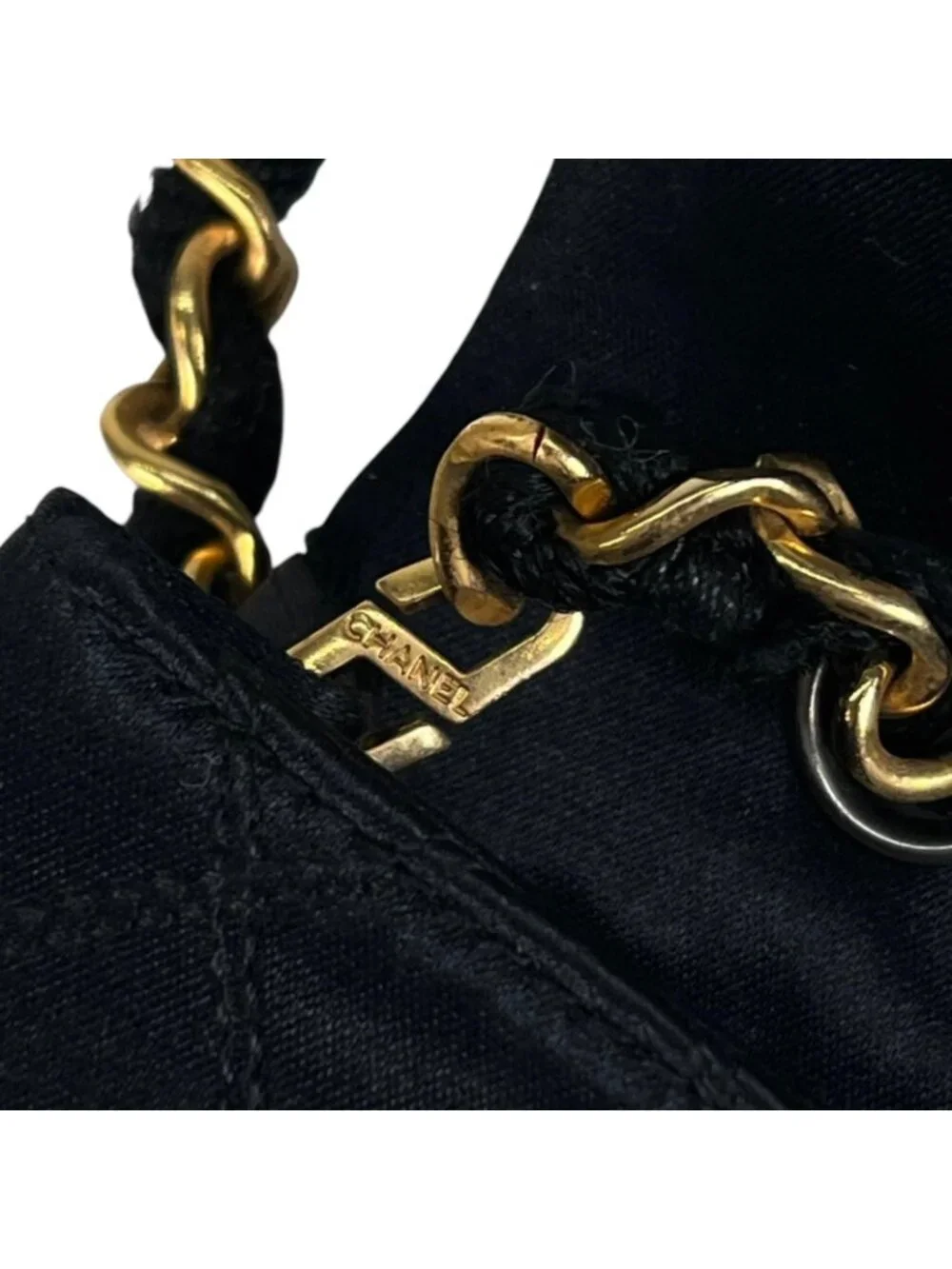 Chanel Large CC Logo Quilted Chain Shoulder Bag Satin Black